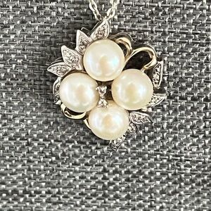 .925 diamond and pearl necklace with 14k gold accents